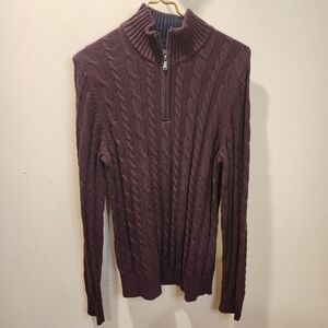 Land's End Drifter Burgundy Men's quarter zip 100% cotton Sweater size S